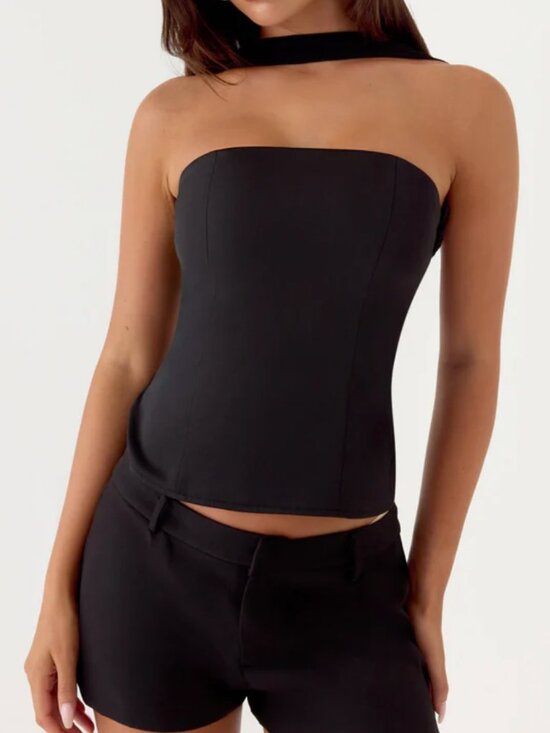 Peppermayo Tops - NWT Peppermayo Black Halter Cowl Neck Strapless Top M